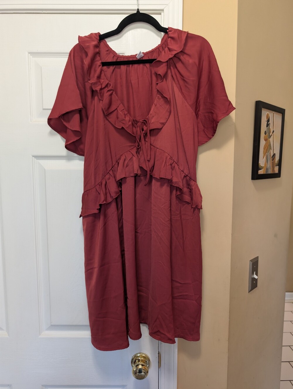Old Navy Fall Ruffle Tie Front Boho Midi Dress In Rust Large